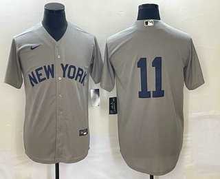 Men%27s New York Yankees #11 Anthony Volpe 2021 Grey Field of Dreams Cool Base Stitched Baseball Jersey
